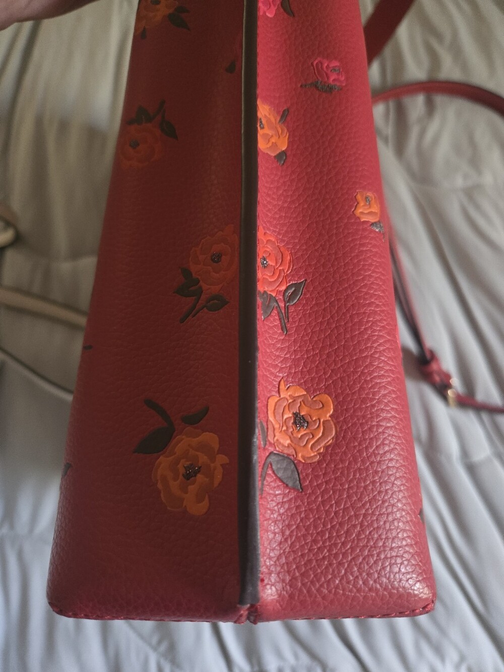 Coach Floral Print Red Leather Shoulder Bag - Picture 6 of 7